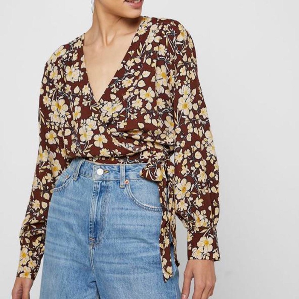 Top shop long sleeve wrap around crop top
